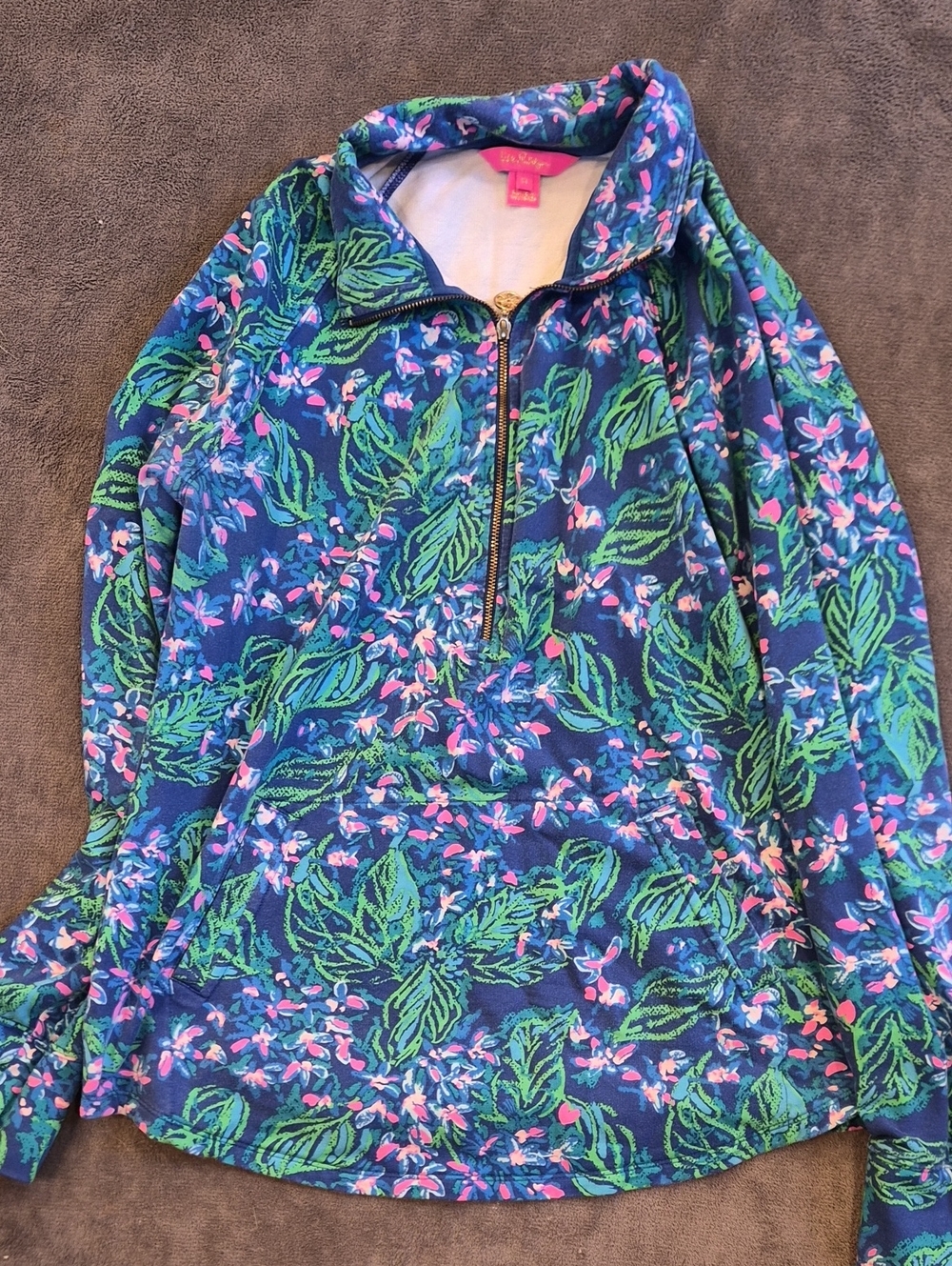 Womens Navy Floral Half-Zip One-Piece Sweatshirt